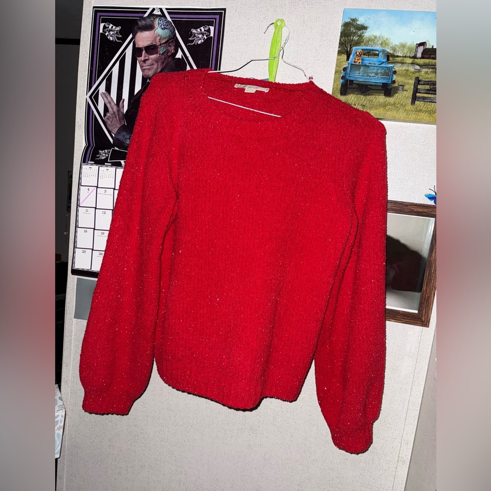 MICHAEL Michael Kors Red Crew Neck Sweater with Puffed Sleeves